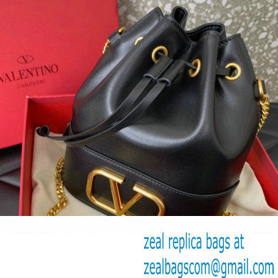 Valentino Mini Bucket Bag In Nappa With Vlogo Signature Chain Black 2023