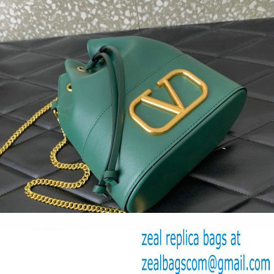 Valentino Mini Bucket Bag In Nappa With Vlogo Signature Chain Green 2023 - Click Image to Close