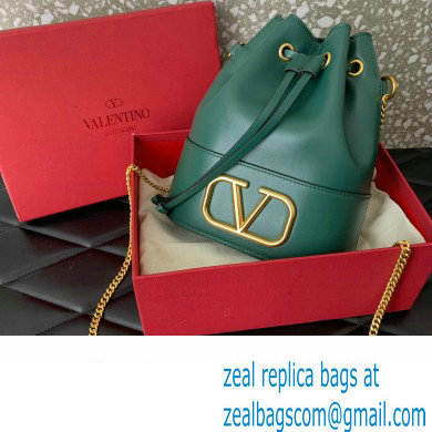 Valentino Mini Bucket Bag In Nappa With Vlogo Signature Chain Green 2023 - Click Image to Close