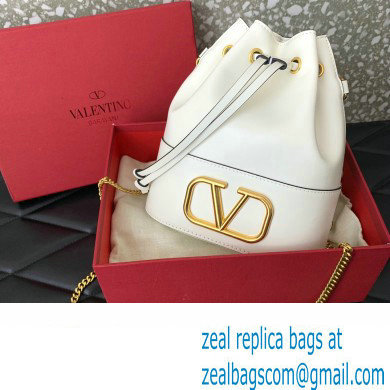 Valentino Mini Bucket Bag In Nappa With Vlogo Signature Chain White 2023 - Click Image to Close