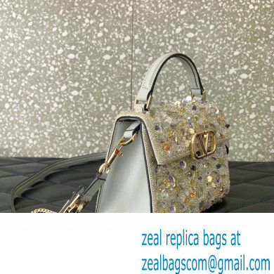 Valentino Mini VSling Bag in Beads 3D Embroidery with Crystals and Sequins Silver 2023 - Click Image to Close