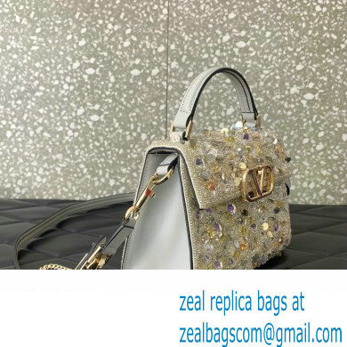 Valentino Mini VSling Bag in Beads 3D Embroidery with Crystals and Sequins Silver 2023