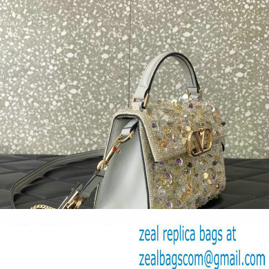 Valentino Mini VSling Bag in Beads 3D Embroidery with Crystals and Sequins Silver 2023