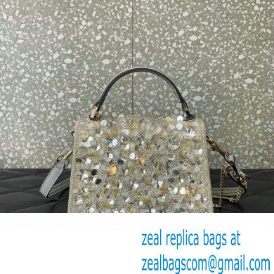 Valentino Mini VSling Bag in Beads 3D Embroidery with Crystals and Sequins Silver 2023 - Click Image to Close