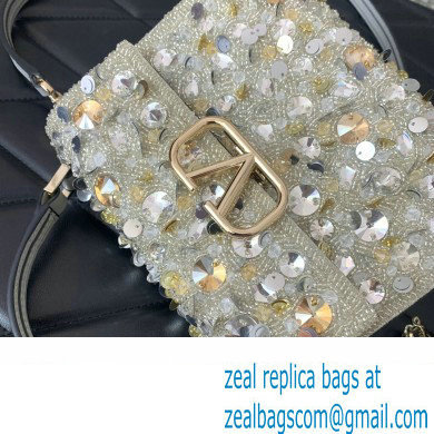 Valentino Mini VSling Bag in Beads 3D Embroidery with Crystals and Sequins Silver 2023