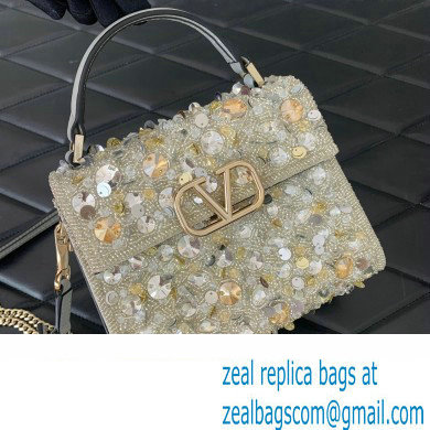 Valentino Mini VSling Bag in Beads 3D Embroidery with Crystals and Sequins Silver 2023