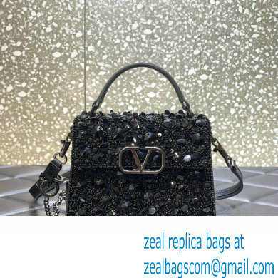 Valentino Mini VSling Bag in Beads 3D Embroidery with Crystals and Sequins black 2023 - Click Image to Close