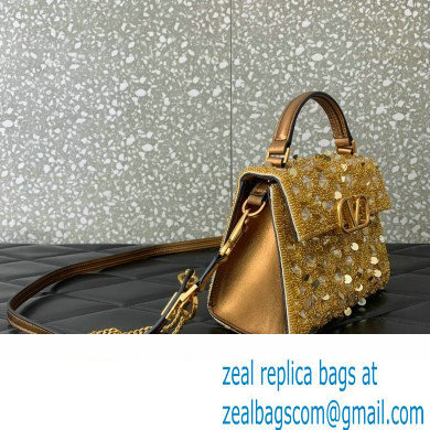 Valentino Mini VSling Bag in Beads 3D Embroidery with Crystals and Sequins gold 2023 - Click Image to Close