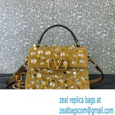 Valentino Mini VSling Bag in Beads 3D Embroidery with Crystals and Sequins gold 2023 - Click Image to Close