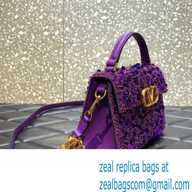 Valentino Mini VSling Bag in Beads 3D Embroidery with Crystals and Sequins purple 2023 - Click Image to Close