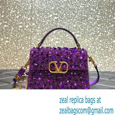 Valentino Mini VSling Bag in Beads 3D Embroidery with Crystals and Sequins purple 2023