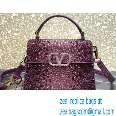 Valentino Mini VSling Bag with Sparkling Crystal Embroidery Purple 2023 - Click Image to Close