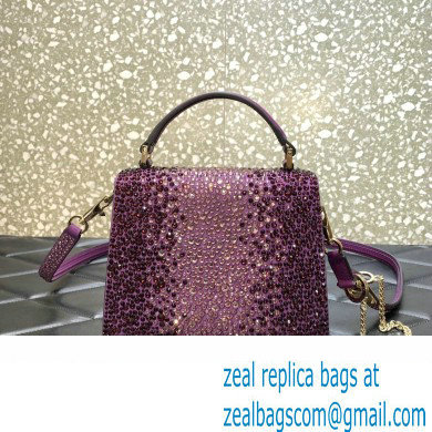 Valentino Mini VSling Bag with Sparkling Crystal Embroidery Purple 2023 - Click Image to Close