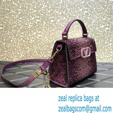 Valentino Mini VSling Bag with Sparkling Crystal Embroidery Purple 2023 - Click Image to Close