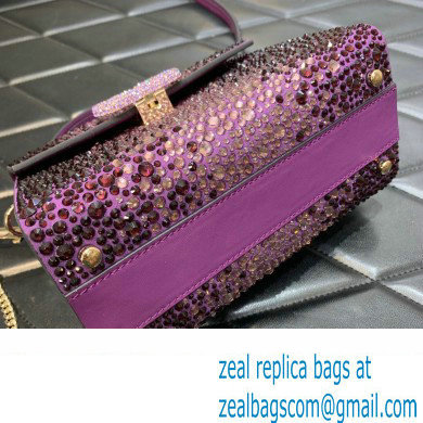 Valentino Mini VSling Bag with Sparkling Crystal Embroidery Purple 2023 - Click Image to Close