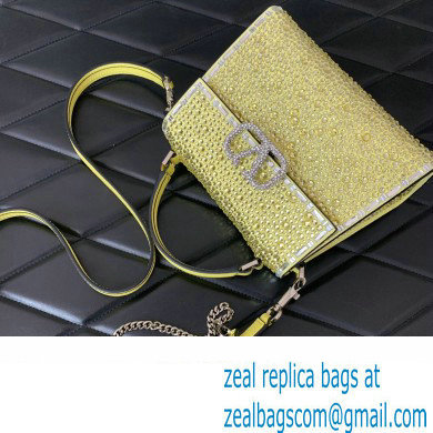 Valentino Mini VSling Bag with Sparkling Crystal Embroidery Yellow 2023