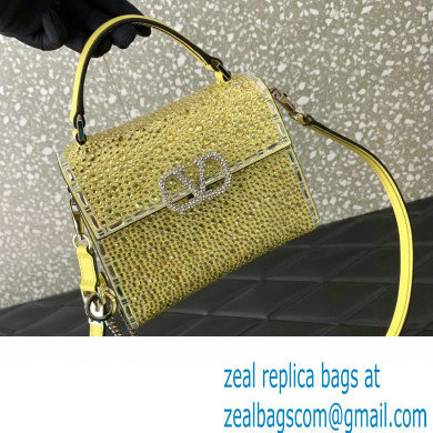 Valentino Mini VSling Bag with Sparkling Crystal Embroidery Yellow 2023 - Click Image to Close