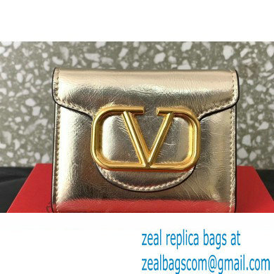 Valentino Small Loco Wallet in Calfskin Metallic Gold 2023