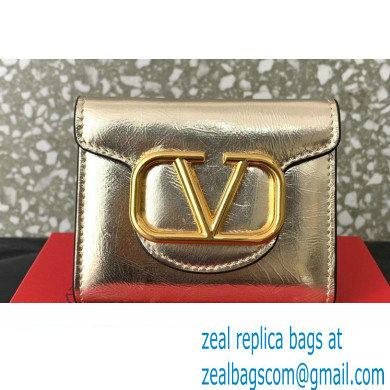 Valentino Small Loco Wallet in Calfskin Metallic Gold 2023