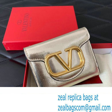 Valentino Small Loco Wallet in Calfskin Metallic Gold 2023