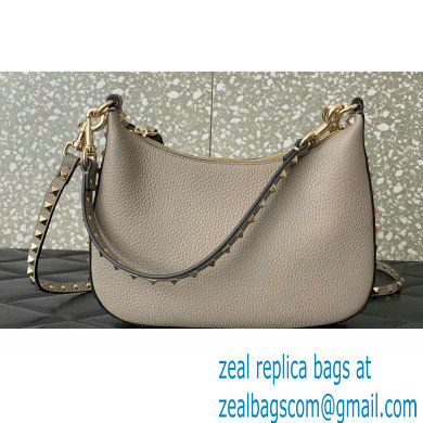 Valentino Small Rockstud Hobo bag in Grainy Calfskin 0313 Beige 2023