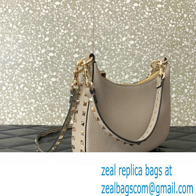 Valentino Small Rockstud Hobo bag in Grainy Calfskin 0313 Beige 2023