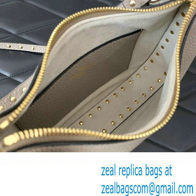 Valentino Small Rockstud Hobo bag in Grainy Calfskin 0313 Beige 2023 - Click Image to Close