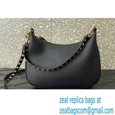 Valentino Small Rockstud Hobo bag in Grainy Calfskin 0313 Black 2023