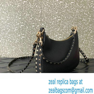 Valentino Small Rockstud Hobo bag in Grainy Calfskin 0313 Black 2023 - Click Image to Close