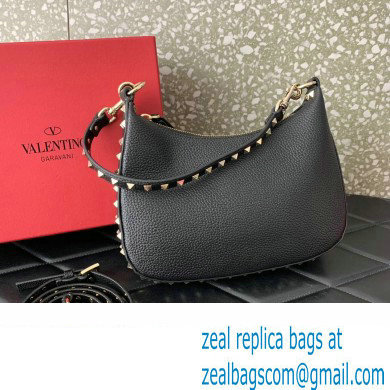 Valentino Small Rockstud Hobo bag in Grainy Calfskin 0313 Black 2023