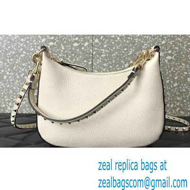 Valentino Small Rockstud Hobo bag in Grainy Calfskin 0313 White 2023