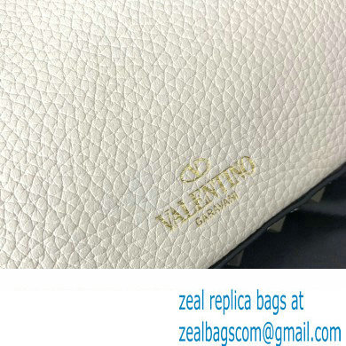 Valentino Small Rockstud Hobo bag in Grainy Calfskin 0313 White 2023 - Click Image to Close