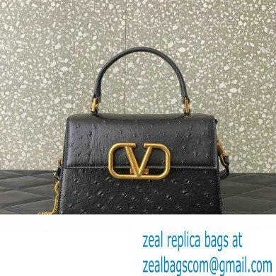 Valentino Small VSling bag in Ostrich Embossed Leather black 2023 - Click Image to Close