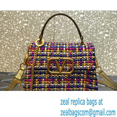 Valentino Small Vsling Handbag In Woven Metallic Nappa Gold/Multicolor 2023 - Click Image to Close