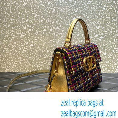 Valentino Small Vsling Handbag In Woven Metallic Nappa Gold/Multicolor 2023 - Click Image to Close