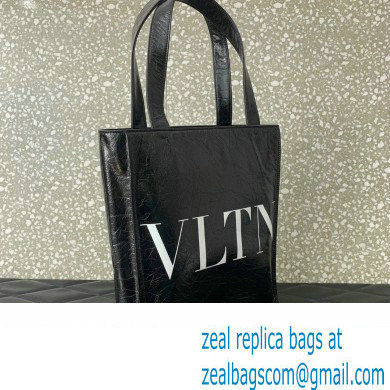 Valentino VLTN Tote bag in Crinkled Leather 0047 Black 2023 - Click Image to Close