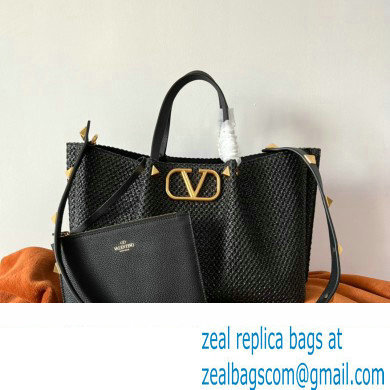 Valentino VLogo raffia Straw tote Large bag black 2022