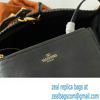 Valentino VLogo raffia Straw tote Large bag black 2022 - Click Image to Close