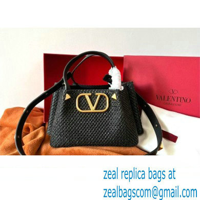 Valentino VLogo raffia Straw tote Small bag black 2022