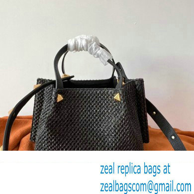 Valentino VLogo raffia Straw tote Small bag black 2022 - Click Image to Close