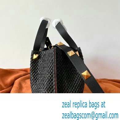 Valentino VLogo raffia Straw tote Small bag black 2022 - Click Image to Close