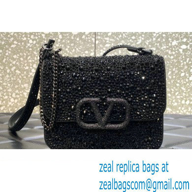 Valentino VSLING Shoulder Small Bag Black WITH SPARKLING EMBROIDERY 2023