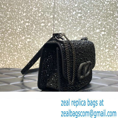 Valentino VSLING Shoulder Small Bag Black WITH SPARKLING EMBROIDERY 2023 - Click Image to Close