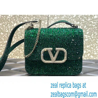 Valentino VSLING Shoulder Small Bag Green WITH SPARKLING EMBROIDERY 2023