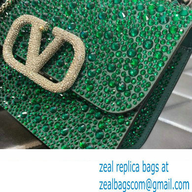 Valentino VSLING Shoulder Small Bag Green WITH SPARKLING EMBROIDERY 2023 - Click Image to Close