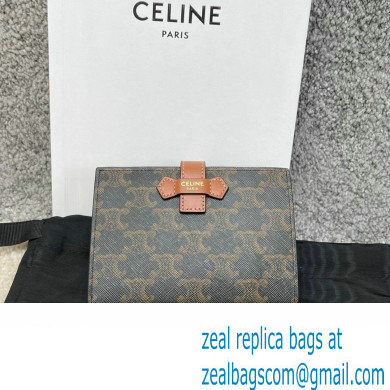 celine Medium Strap Wallet in Triomphe Canvas and lambskin Tan 2022 - Click Image to Close