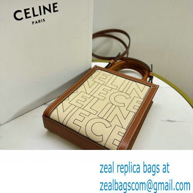 celine Mini Vertical Cabas bag in TEXTILE WITH CELINE ALL-OVER print Natural / Tan 2023 - Click Image to Close