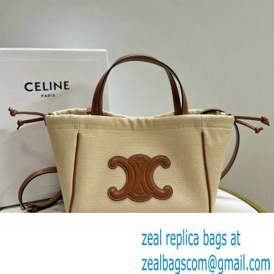 celine SMALL CABAS DRAWSTRING CUIR TRIOMPHE in TEXTILE AND CALFSKIN Natural / Tan 2023