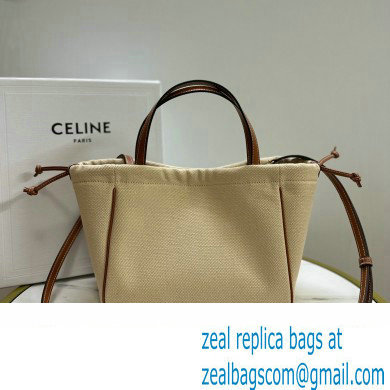 celine SMALL CABAS DRAWSTRING CUIR TRIOMPHE in TEXTILE AND CALFSKIN Natural / Tan 2023 - Click Image to Close
