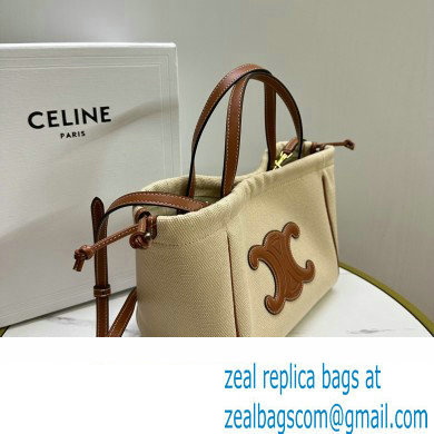 celine SMALL CABAS DRAWSTRING CUIR TRIOMPHE in TEXTILE AND CALFSKIN Natural / Tan 2023